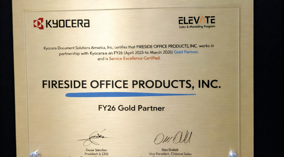 ireside Office Products Recognized as KYOCERA FY26 Gold Partner & Service Excellence Certified